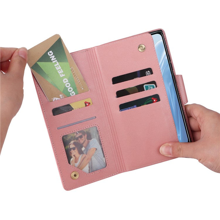 For OnePlus Nord N300 5G Case with Wrist Strap Rivet Decor PU Leather Phone Stand Cover - Rose Gold