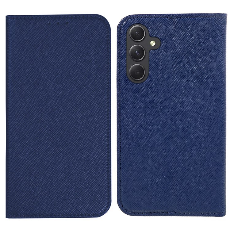 For Samsung Galaxy M15 5G / F15 5G Case Flip Wallet PU Leather Cross Texture Phone Cover - Dark Blue