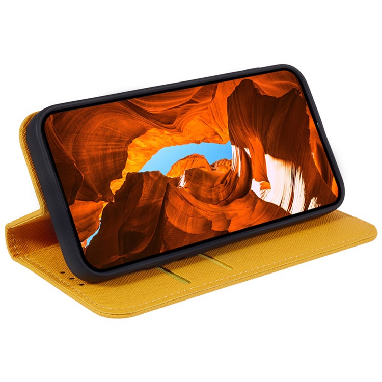 For Samsung Galaxy M15 5G / F15 5G Case Flip Wallet PU Leather Cross Texture Phone Cover - Yellow