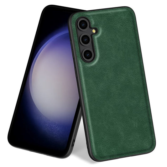 For Samsung Galaxy M15 5G / F15 5G Case Retro Leather Coated PC+TPU Hybrid Phone Cover - Green