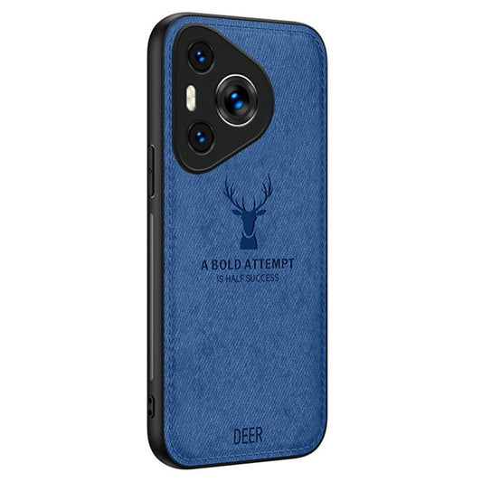 For Huawei Pura 70 Case Deer Pattern Cloth Texture Leather+PC+TPU Hybrid Phone Cover - Blue