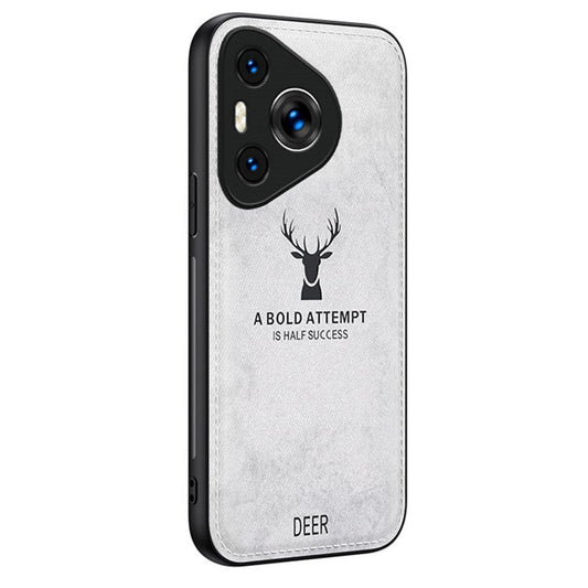 For Huawei Pura 70 Case Deer Pattern Cloth Texture Leather+PC+TPU Hybrid Phone Cover - Grey