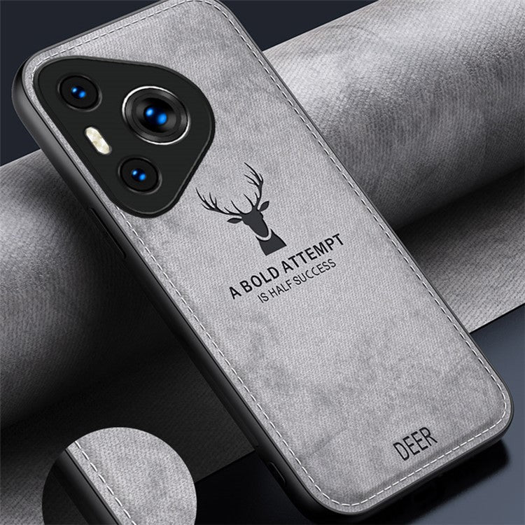 For Huawei Pura 70 Case Deer Pattern Cloth Texture Leather+PC+TPU Hybrid Phone Cover - Grey