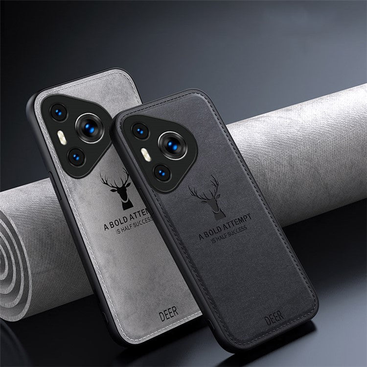 For Huawei Pura 70 Case Deer Pattern Cloth Texture Leather+PC+TPU Hybrid Phone Cover - Grey