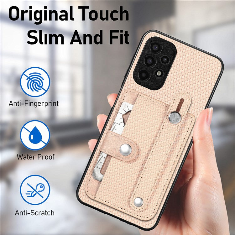C1-01 For Samsung Galaxy A53 5G Case Card Slot Carbon Fiber Texture PU Hybrid Phone Cover - Blue