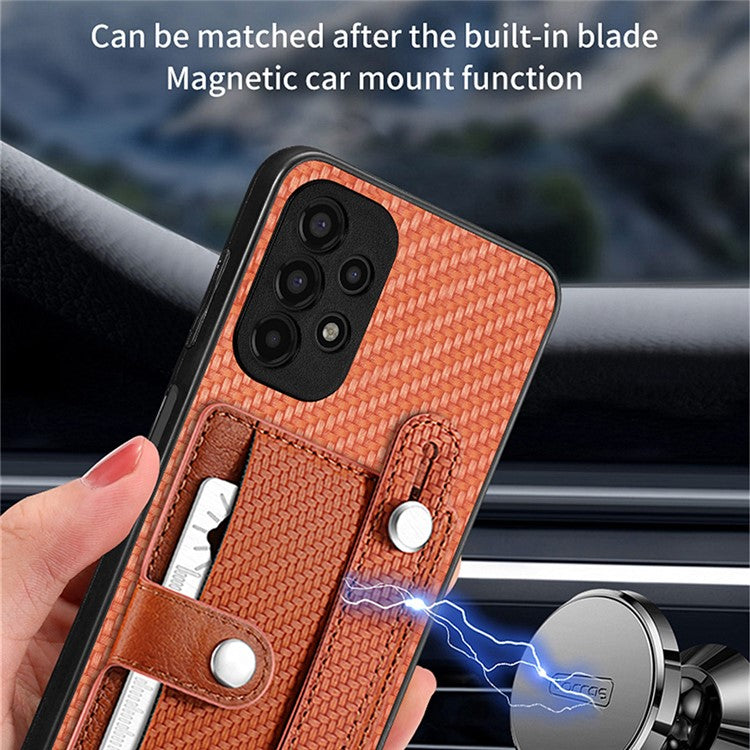 C1-01 For Samsung Galaxy A53 5G Case Card Slot Carbon Fiber Texture PU Hybrid Phone Cover - Blue