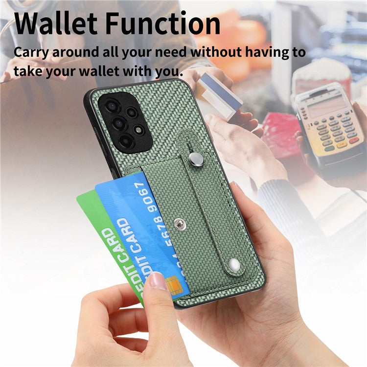 C1-01 For Samsung Galaxy A53 5G Case Card Slot Carbon Fiber Texture PU Hybrid Phone Cover - Blue