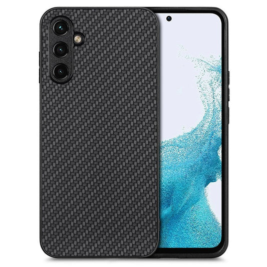 C1 for Samsung Galaxy A15 4G / 5G Case Carbon Fiber Texture PU Leather Anti-Scratch Back Cover - Black