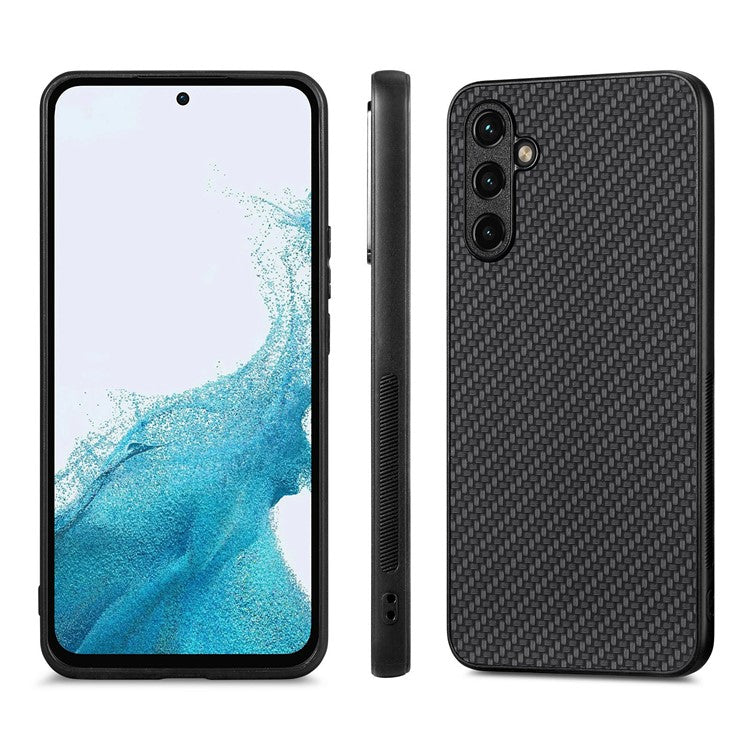 C1 for Samsung Galaxy A15 4G / 5G Case Carbon Fiber Texture PU Leather Anti-Scratch Back Cover - Black