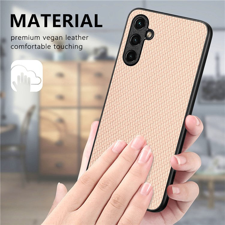 C1 for Samsung Galaxy A15 4G / 5G Case Carbon Fiber Texture PU Leather Anti-Scratch Back Cover - Black