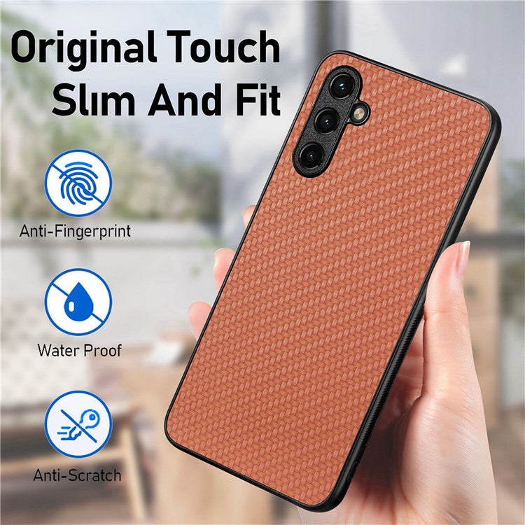 C1 for Samsung Galaxy A15 4G / 5G Case Carbon Fiber Texture PU Leather Anti-Scratch Back Cover - Black
