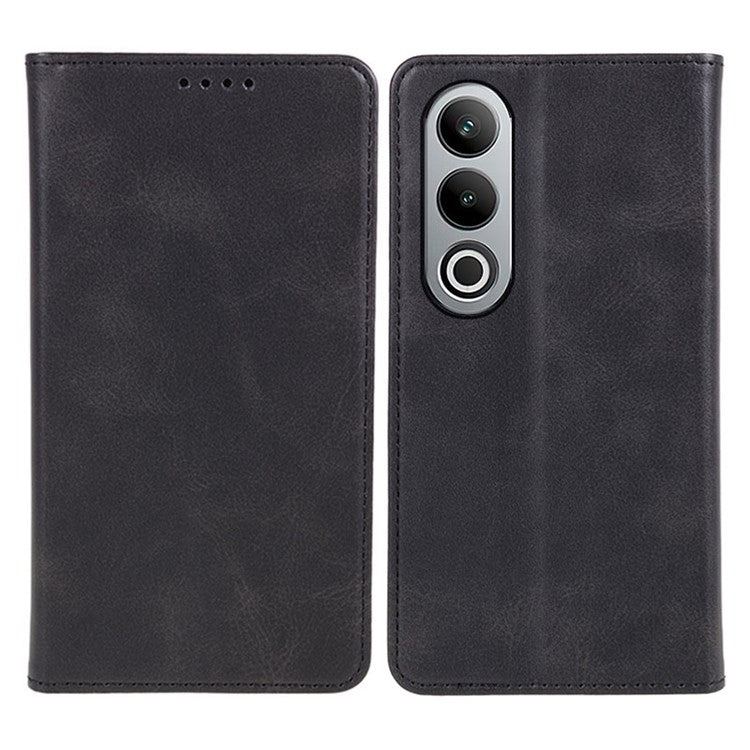 For OnePlus Nord CE4 5G Case PU Leather Wallet Cover Calf Texture Phone Shell with Magnetic Clasp - Black