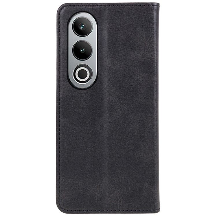 For OnePlus Nord CE4 5G Case PU Leather Wallet Cover Calf Texture Phone Shell with Magnetic Clasp - Black