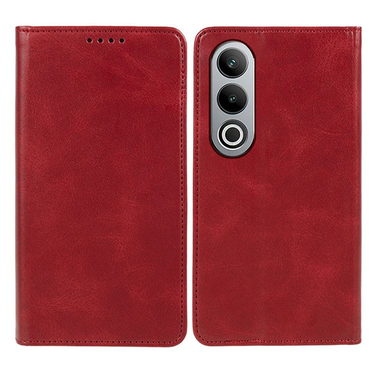 For OnePlus Nord CE4 5G Case PU Leather Wallet Cover Calf Texture Phone Shell with Magnetic Clasp - Red