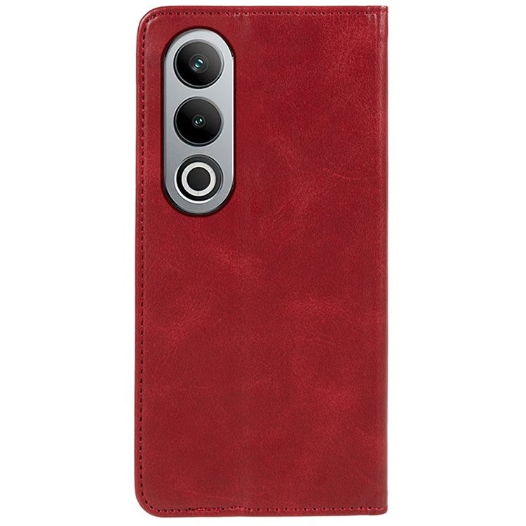 For OnePlus Nord CE4 5G Case PU Leather Wallet Cover Calf Texture Phone Shell with Magnetic Clasp - Red