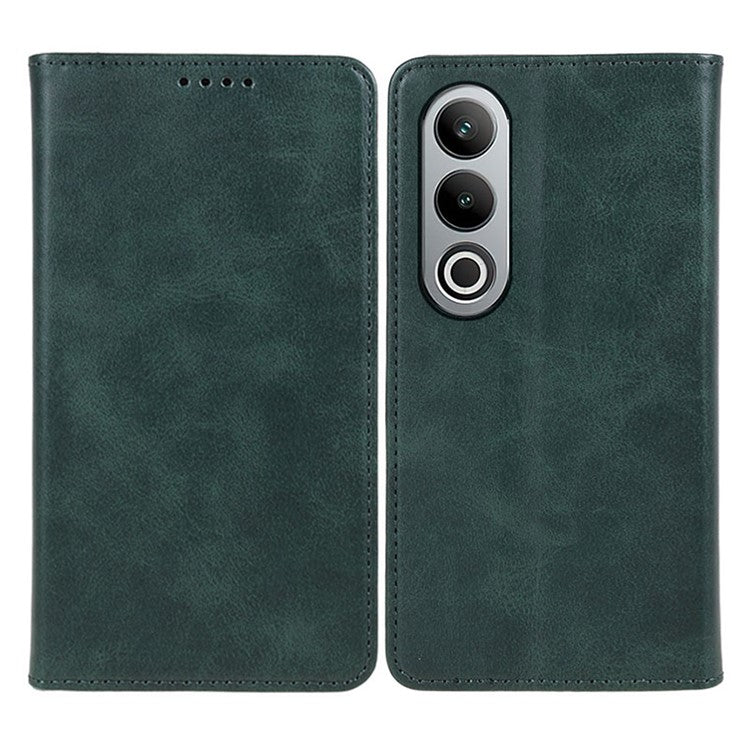 For OnePlus Nord CE4 5G Case PU Leather Wallet Cover Calf Texture Phone Shell with Magnetic Clasp - Blackish Green
