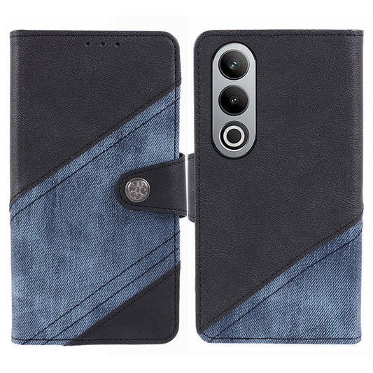 For OnePlus Nord CE4 5G Leather Phone Cover Crazy Horse Texture Phone Case Splicing Design - Black