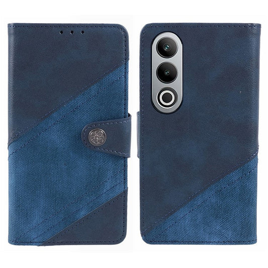 For OnePlus Nord CE4 5G Leather Phone Cover Crazy Horse Texture Phone Case Splicing Design - Dark Blue