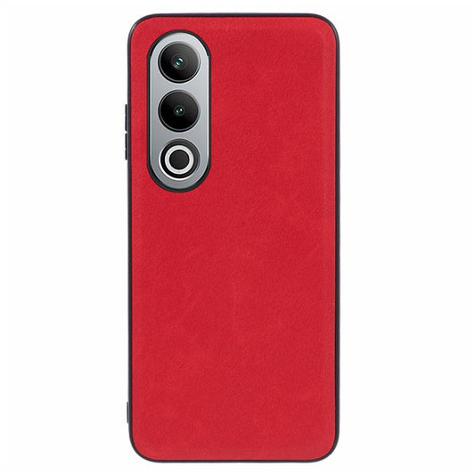 For OnePlus Nord CE4 5G Leather Case PC+TPU Hybrid Phone Cover Retro Pure Color Design - Red