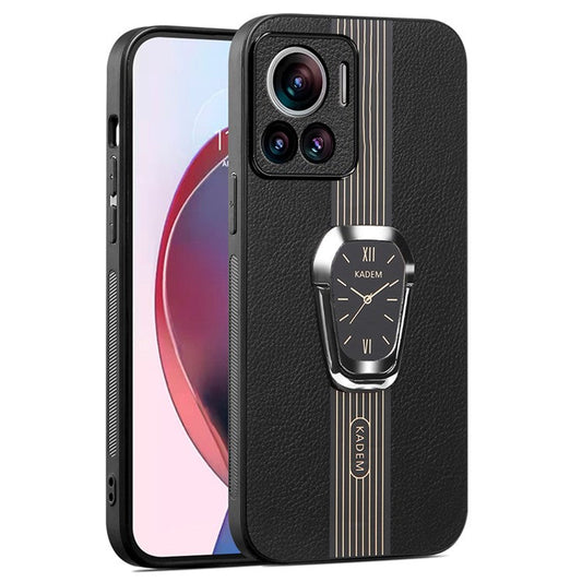 KADEM For Motorola Edge 30 Ultra 5G/Moto X30 Pro 5G Kickstand PU+TPU+Acrylic Phone Cover Anti-Scratch Shell - Black