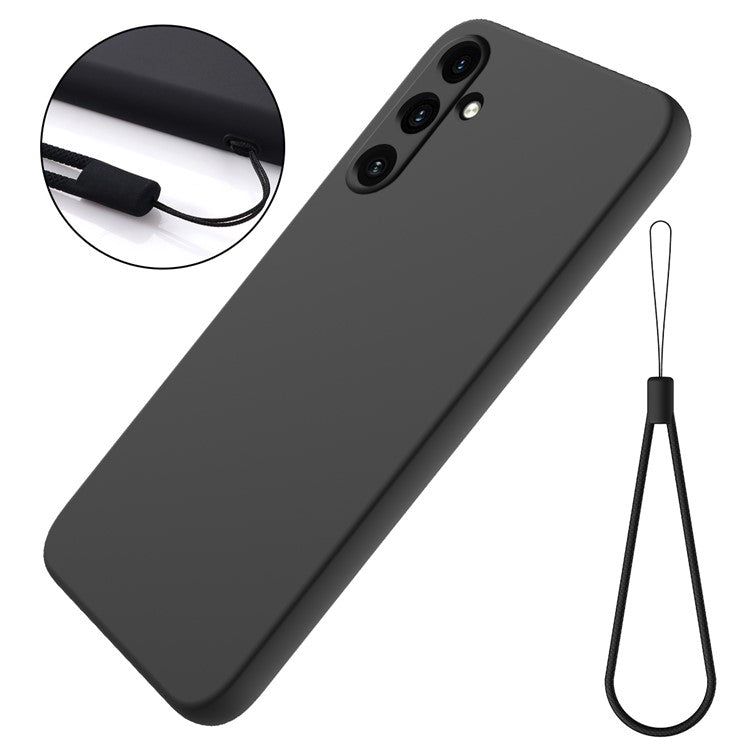 For Samsung Galaxy M15 5G / F15 5G Case Scratchproof Liquid Silicone Phone Cover with Wrist Strap - Black