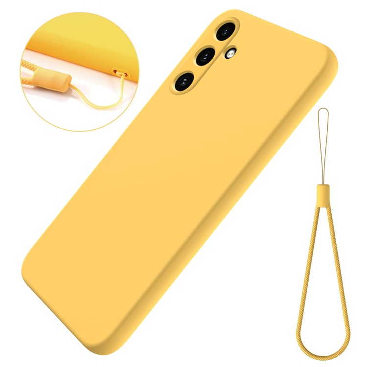 For Samsung Galaxy M15 5G / F15 5G Case Scratchproof Liquid Silicone Phone Cover with Wrist Strap - Yellow