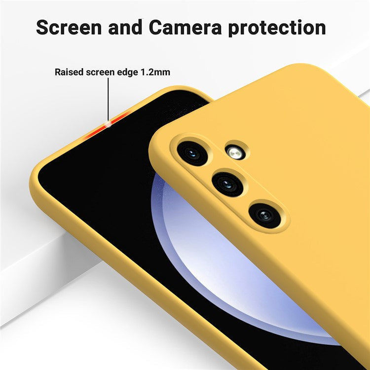 For Samsung Galaxy M15 5G / F15 5G Case Scratchproof Liquid Silicone Phone Cover with Wrist Strap - Yellow