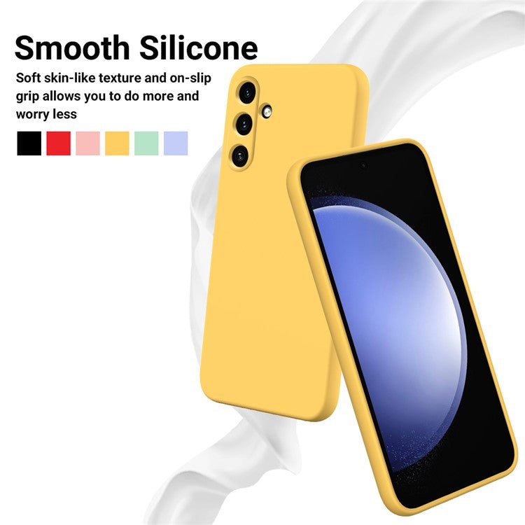 For Samsung Galaxy M15 5G / F15 5G Case Scratchproof Liquid Silicone Phone Cover with Wrist Strap - Yellow