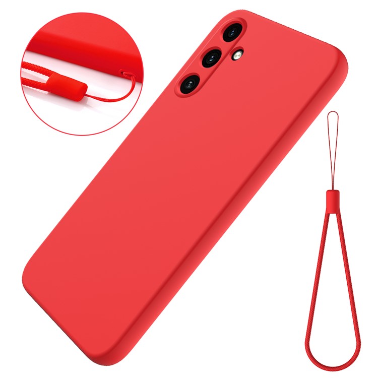 For Samsung Galaxy M15 5G / F15 5G Case Scratchproof Liquid Silicone Phone Cover with Wrist Strap - Red