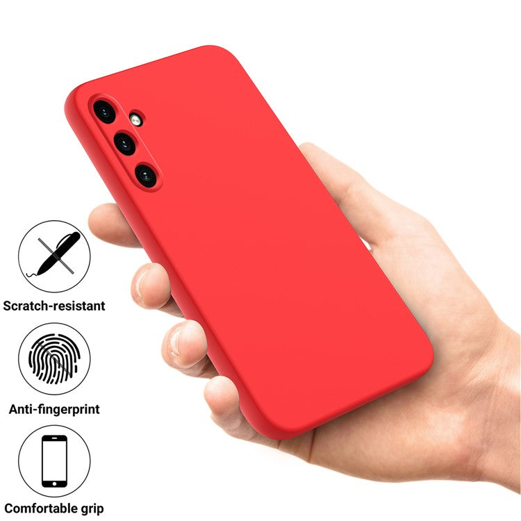 For Samsung Galaxy M15 5G / F15 5G Case Scratchproof Liquid Silicone Phone Cover with Wrist Strap - Red