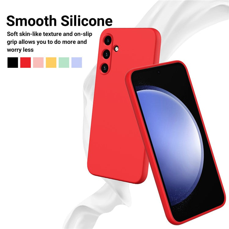 For Samsung Galaxy M15 5G / F15 5G Case Scratchproof Liquid Silicone Phone Cover with Wrist Strap - Red
