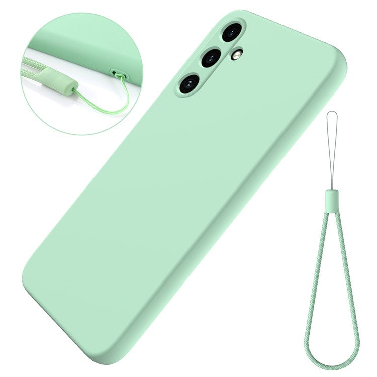 For Samsung Galaxy M15 5G / F15 5G Case Scratchproof Liquid Silicone Phone Cover with Wrist Strap - Green