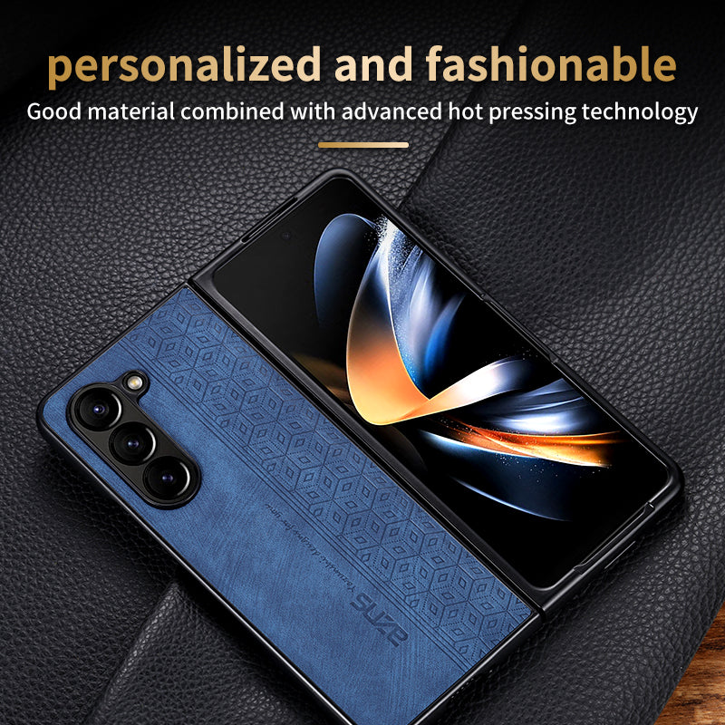 AZNS For Samsung Galaxy Z Fold6 5G Case PU Leather+Hard PC Non-Slip Grip Phone Cover - Brown