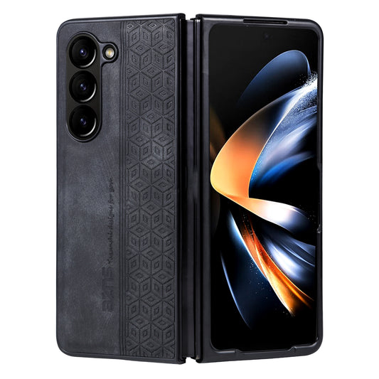 AZNS For Samsung Galaxy Z Fold6 5G Case PU Leather+Hard PC Non-Slip Grip Phone Cover - Black