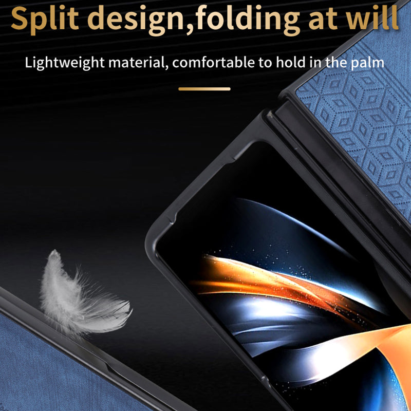 AZNS For Samsung Galaxy Z Fold6 5G Case PU Leather+Hard PC Non-Slip Grip Phone Cover - Black