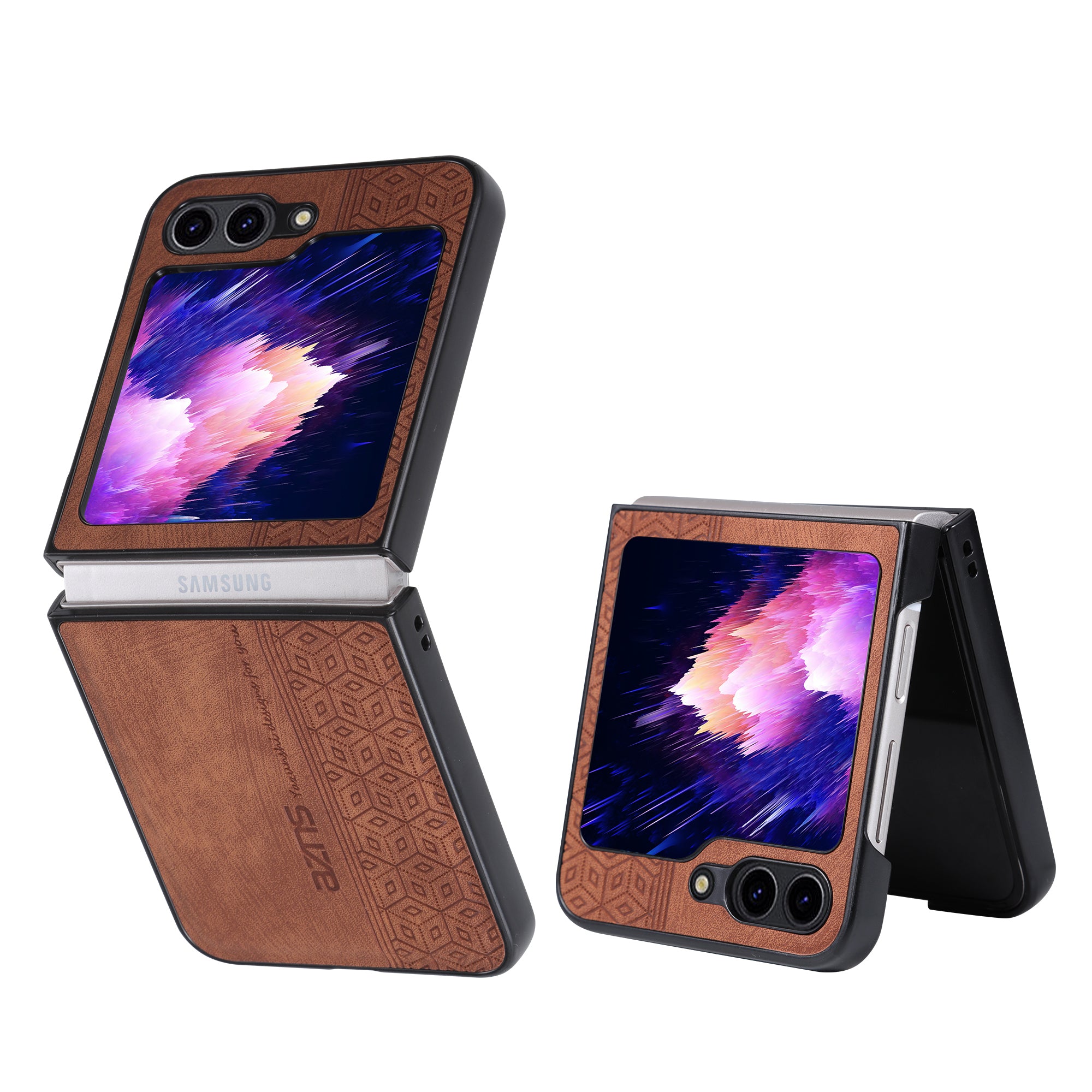 AZNS For Samsung Galaxy Z Flip6 5G Case PU Leather Coated PC Hard Phone Cover - Brown