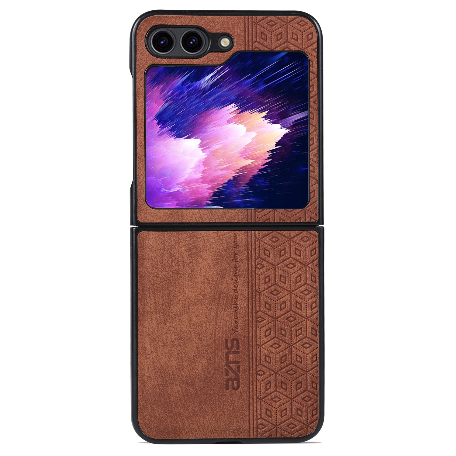 AZNS For Samsung Galaxy Z Flip6 5G Case PU Leather Coated PC Hard Phone Cover - Brown