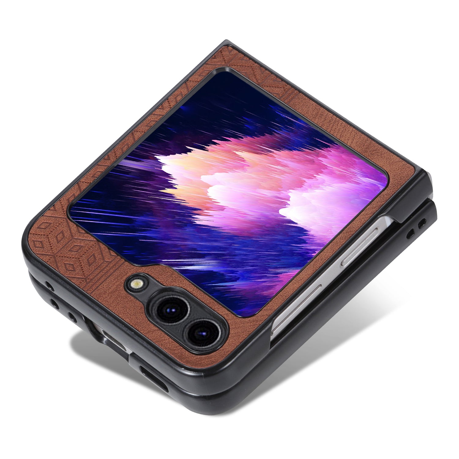 AZNS For Samsung Galaxy Z Flip6 5G Case PU Leather Coated PC Hard Phone Cover - Brown