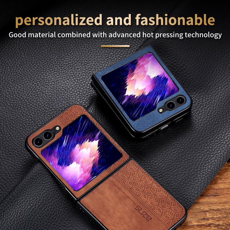 AZNS For Samsung Galaxy Z Flip6 5G Case PU Leather Coated PC Hard Phone Cover - Brown