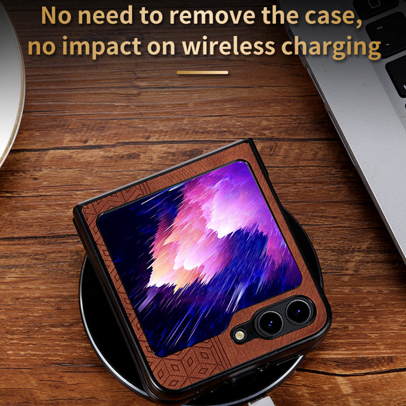 AZNS For Samsung Galaxy Z Flip6 5G Case PU Leather Coated PC Hard Phone Cover - Brown