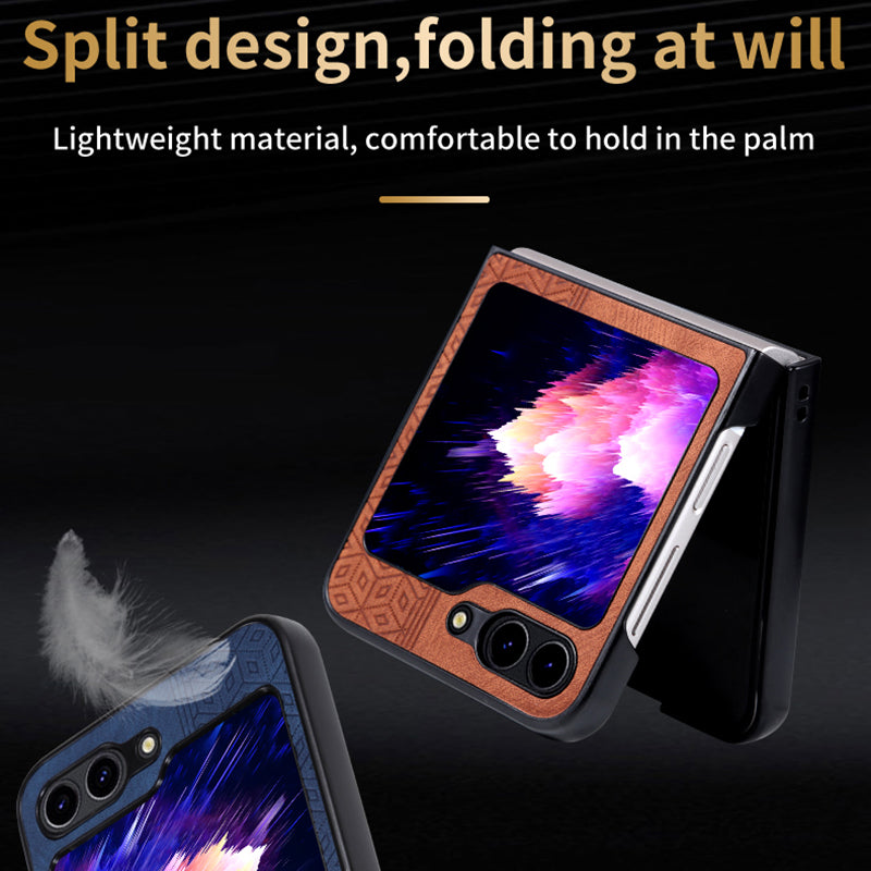 AZNS For Samsung Galaxy Z Flip6 5G Case PU Leather Coated PC Hard Phone Cover - Brown