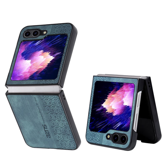 AZNS For Samsung Galaxy Z Flip7 FE 5G / Z Flip6 5G Case PU Leather Coated PC Hard Phone Cover - Green