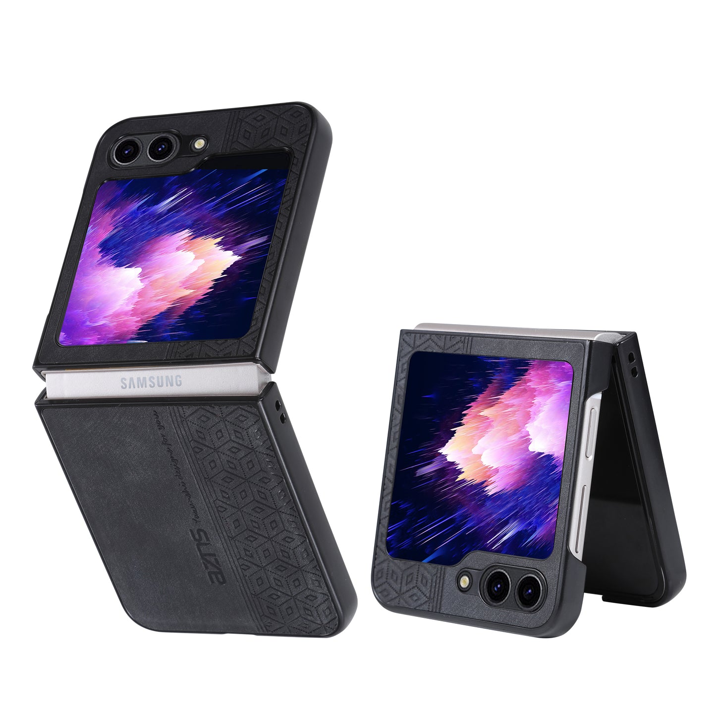 AZNS For Samsung Galaxy Z Flip6 5G Case PU Leather Coated PC Hard Phone Cover - Black