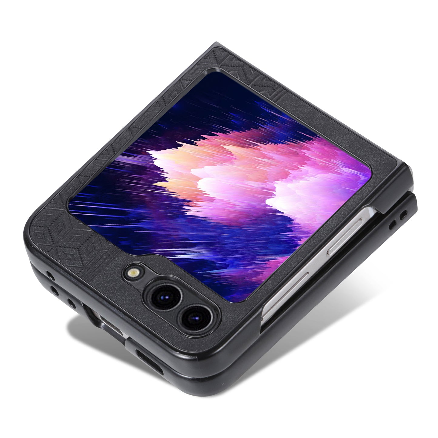 AZNS For Samsung Galaxy Z Flip6 5G Case PU Leather Coated PC Hard Phone Cover - Black