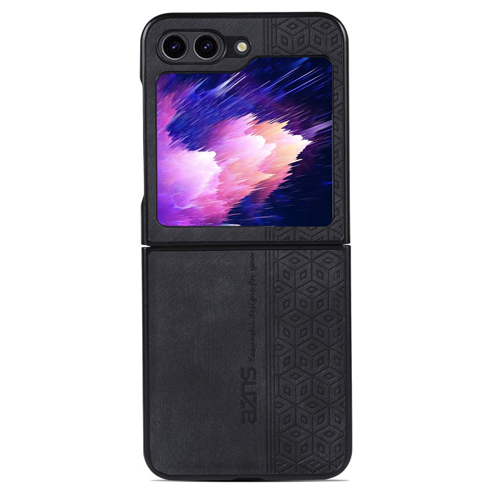 AZNS For Samsung Galaxy Z Flip7 FE 5G / Z Flip6 5G Case PU Leather Coated PC Hard Phone Cover - Black