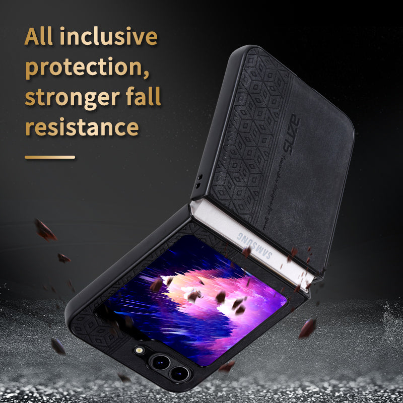 AZNS For Samsung Galaxy Z Flip6 5G Case PU Leather Coated PC Hard Phone Cover - Black