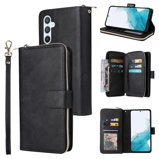 For Samsung Galaxy A54 5G Magnetic Phone Case Zipper Pocket PU Leather Wallet Cover - Black
