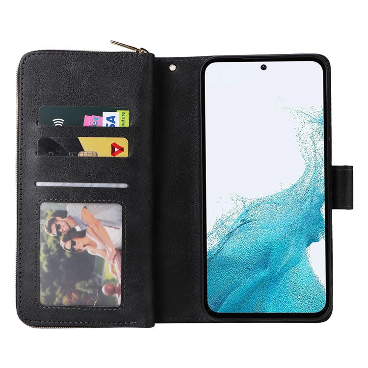 For Samsung Galaxy A54 5G Magnetic Phone Case Zipper Pocket PU Leather Wallet Cover - Black