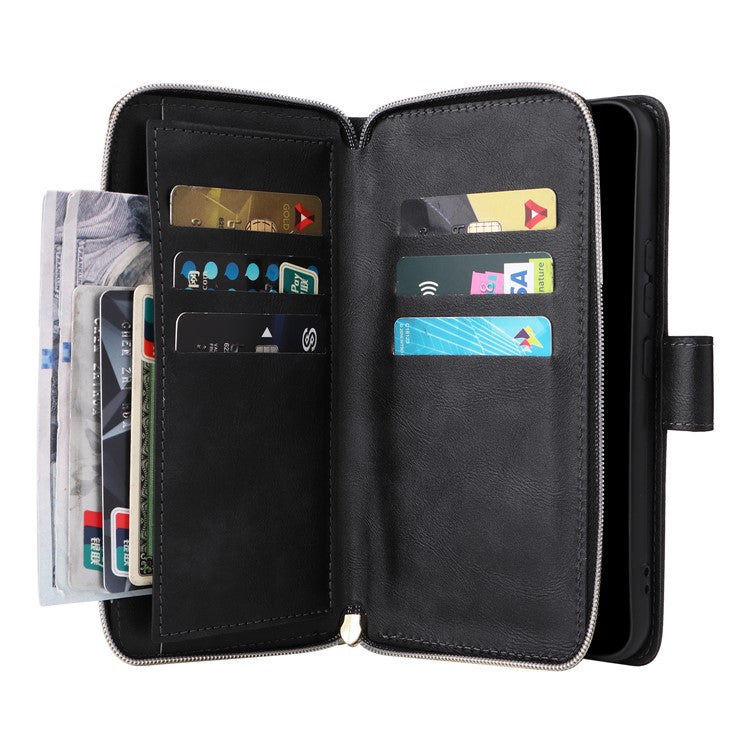 For Samsung Galaxy A54 5G Magnetic Phone Case Zipper Pocket PU Leather Wallet Cover - Black