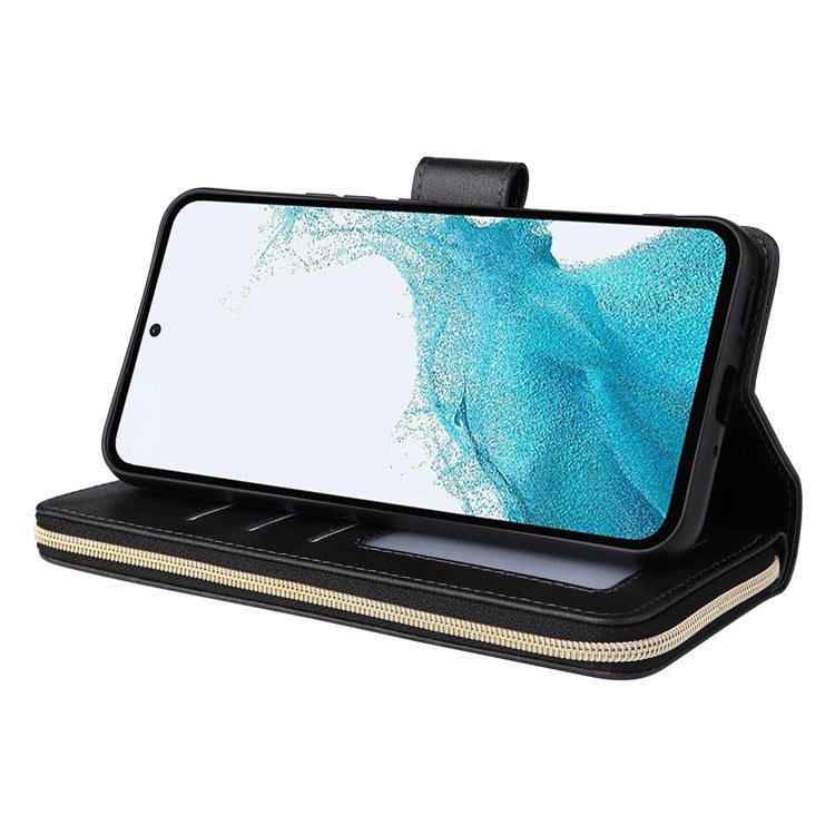 For Samsung Galaxy A54 5G Magnetic Phone Case Zipper Pocket PU Leather Wallet Cover - Black